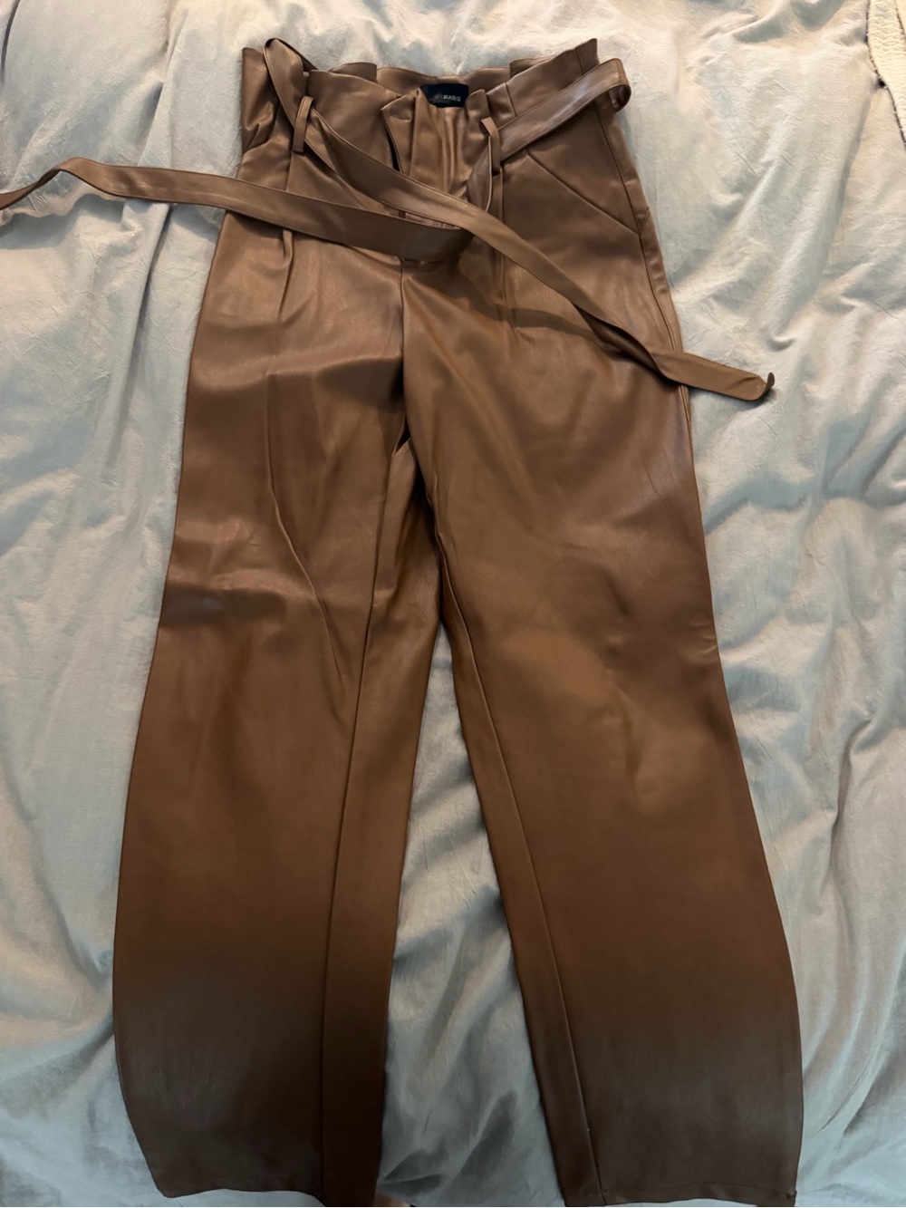 Lucy Paris Tan Faux Leather Paperbag Waist Chinos